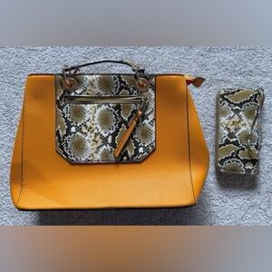 Orange and Snake Print Women's Bag